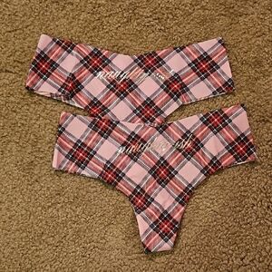Victoria's Secret Pink Plaid Thong No Show XS